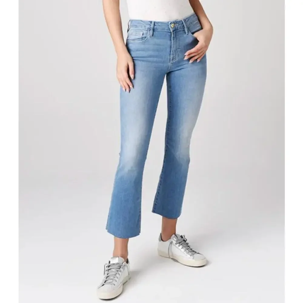 Frame Womens Le Crop Mini Boot Jeans Size 25 Raw Hem Stretch Casual Blue Europa - Picture 2 of 11